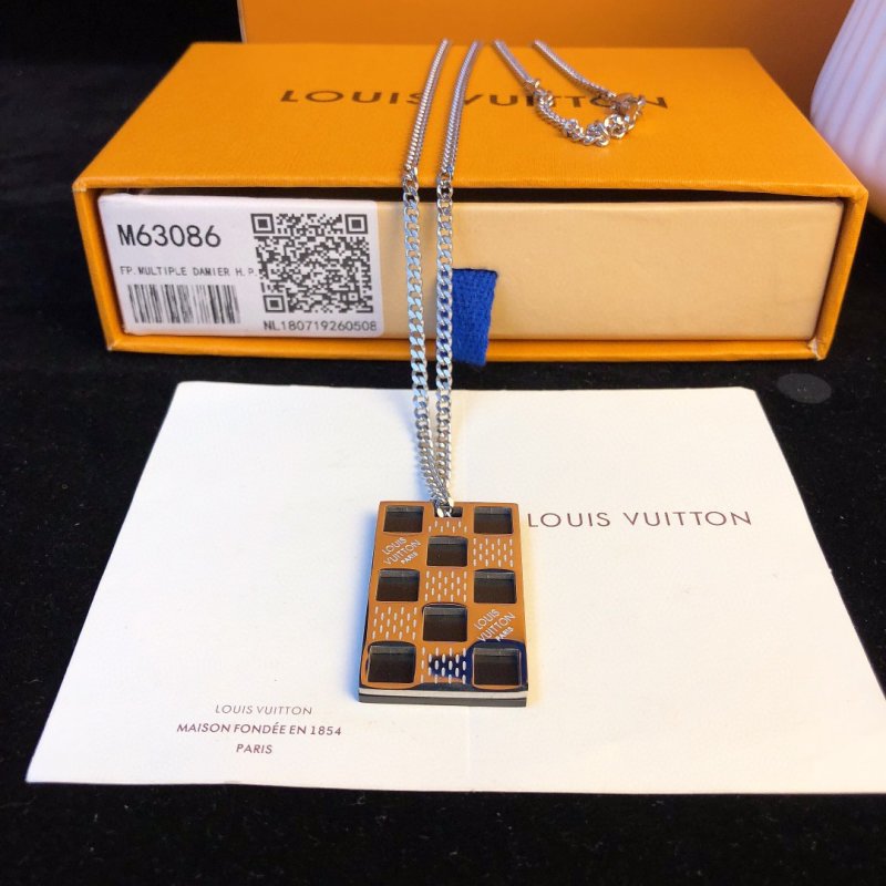 Louis Vuitton Damier Checkerboard Pendant Necklace Gold/Black