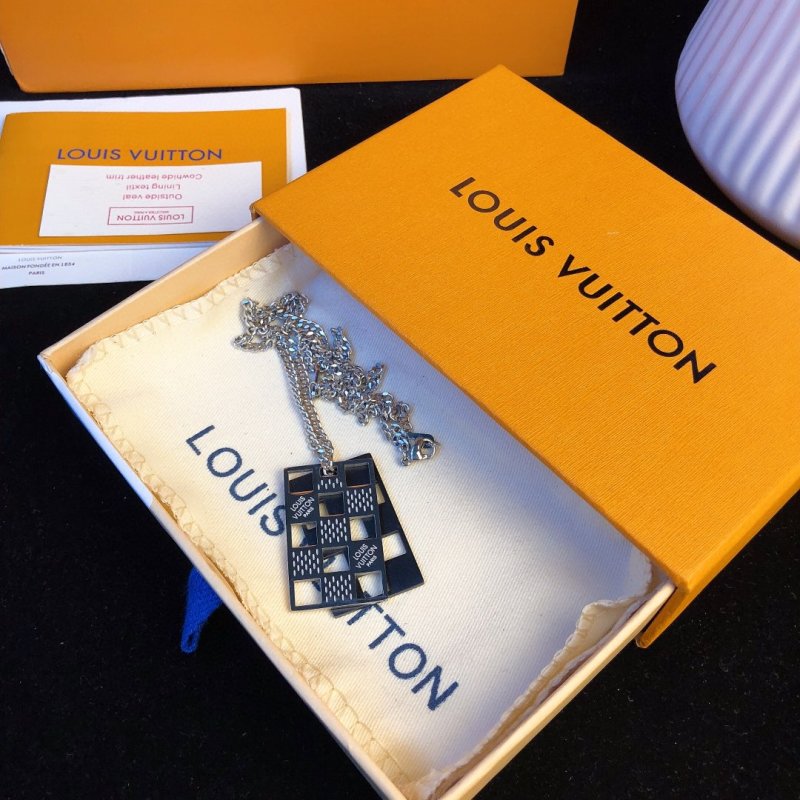 Louis Vuitton Damier Checkerboard Pendant Necklace Gold/Black view