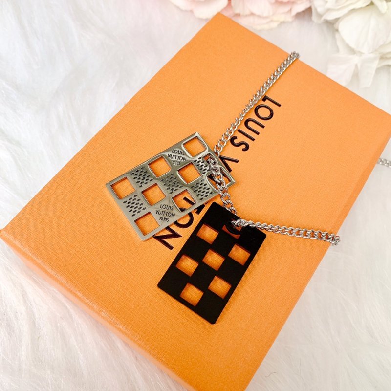Louis Vuitton Damier Checkerboard Pendant Necklace Gold/Black view