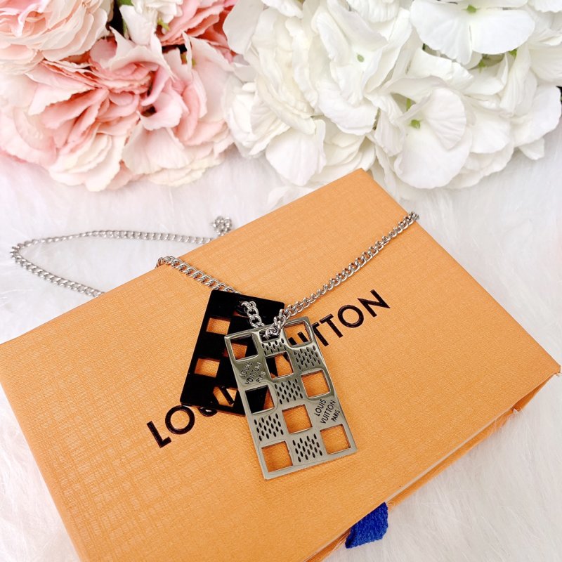 Louis Vuitton Damier Checkerboard Pendant Necklace Gold/Black view
