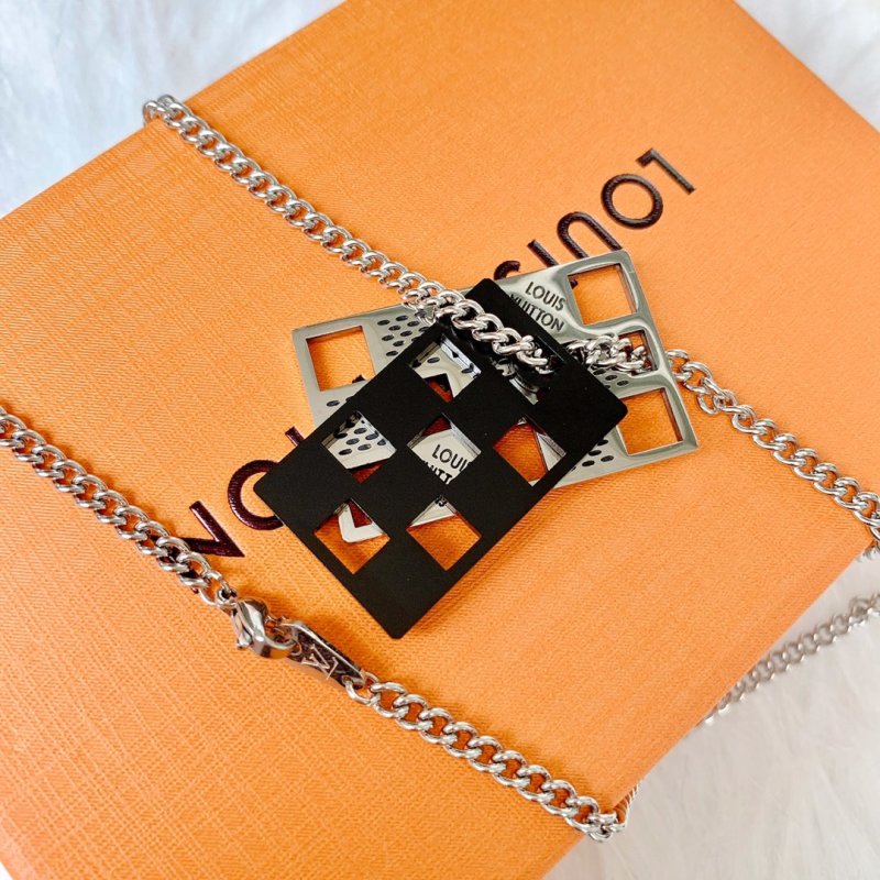 Louis Vuitton Damier Checkerboard Pendant Necklace Gold/Black view
