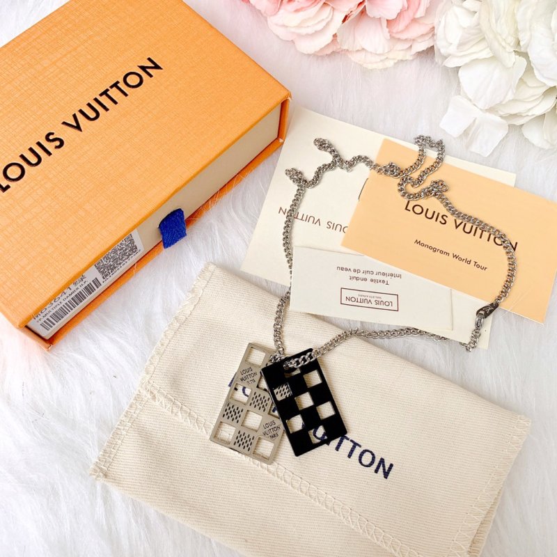 Louis Vuitton Damier Checkerboard Pendant Necklace Gold/Black view