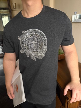 Versace Medusa Embroidered Charcoal T-Shirt