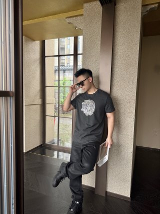 Versace Medusa Embroidered Charcoal T-Shirt view 6