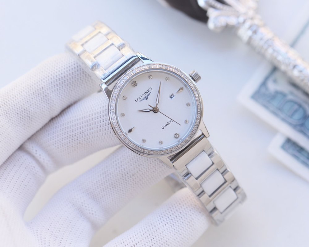 Longines Inspired Diamond Bezel Silver Quartz Watch