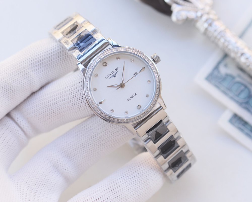 Longines Inspired Diamond Bezel Silver Quartz Watch view