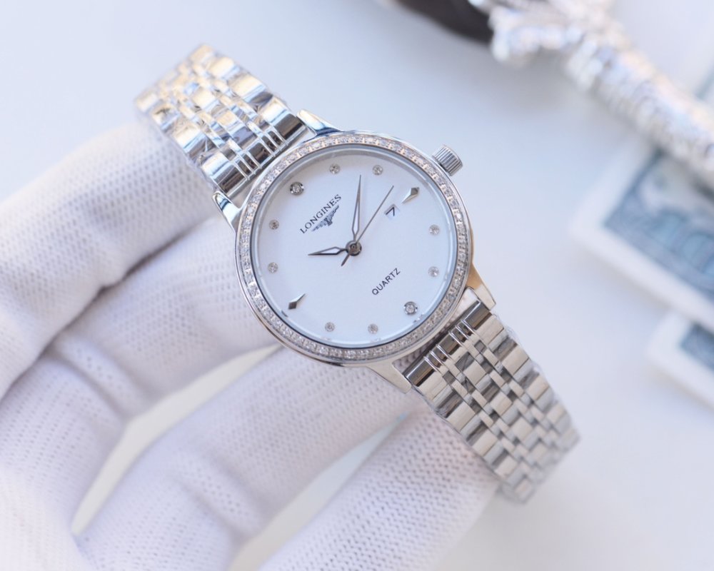 Longines Inspired Diamond Bezel Silver Quartz Watch view