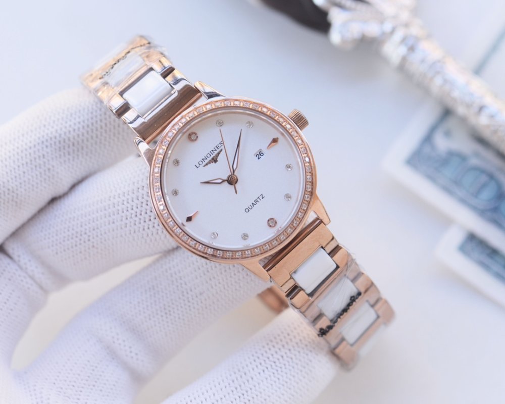Longines Inspired Diamond Bezel Silver Quartz Watch view