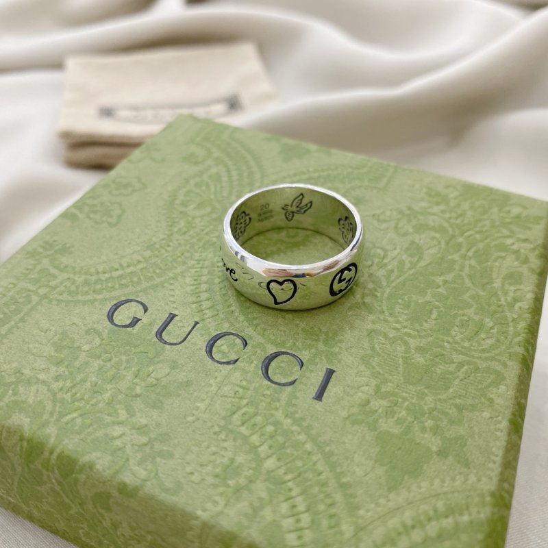 Gucci Double G Fearless Wide Band Silver Ring view