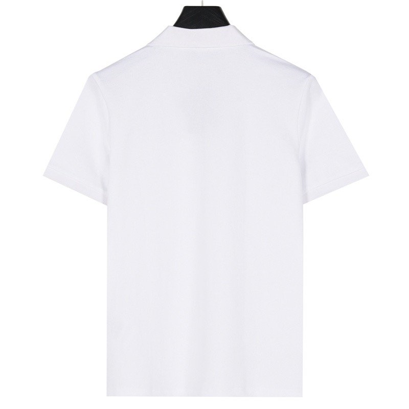 White Short Sleeve Polo Shirt with Red Stripe Detail view