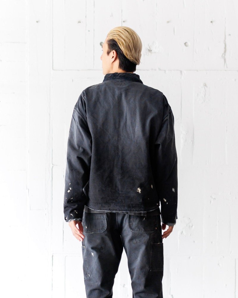 Oversized Distressed Denim Jacket with Graphic Print - Charcoal view