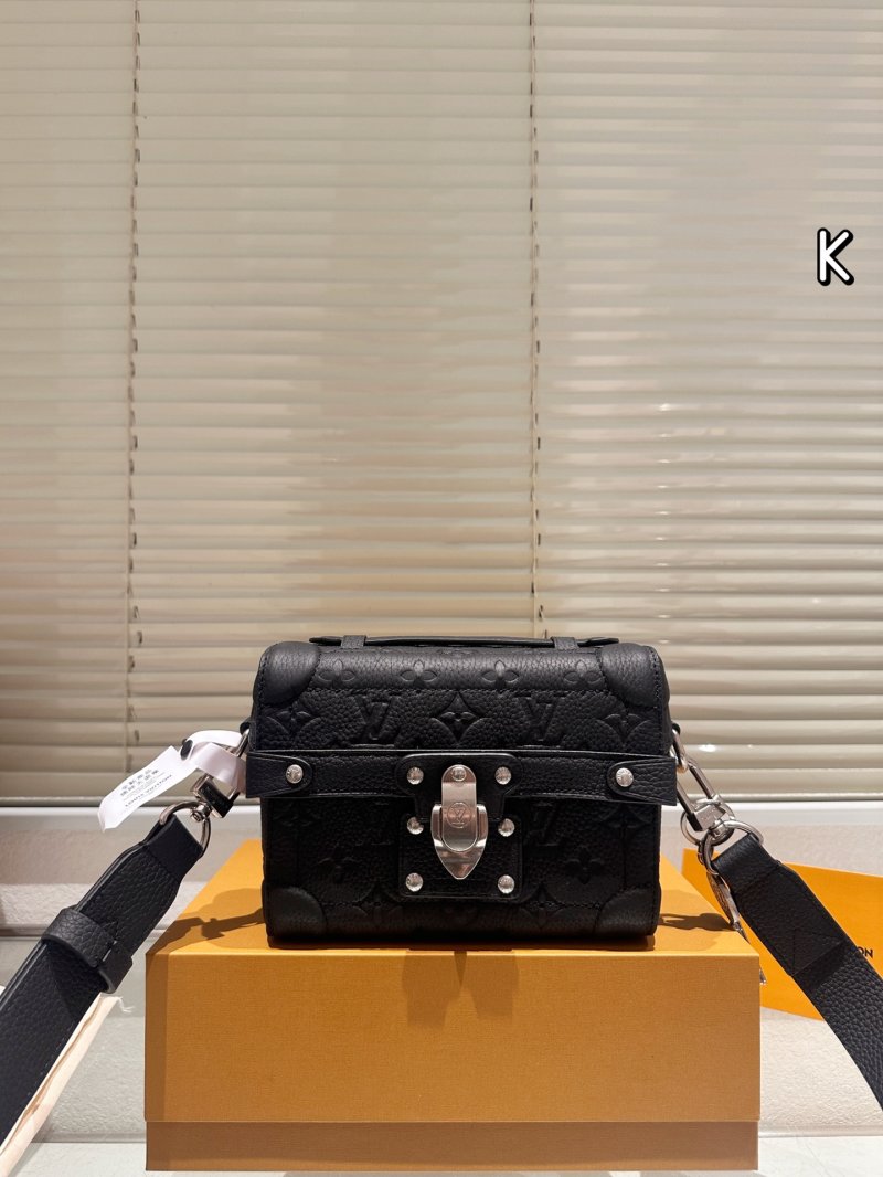 Black Leather Box Shoulder Bag with Studded Hardware