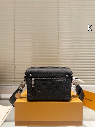 Black Leather Box Shoulder Bag with Studded Hardware view 2