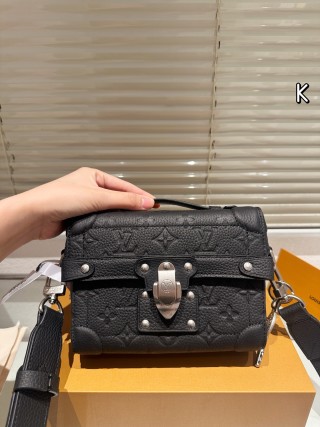 Black Leather Box Shoulder Bag with Studded Hardware view 3