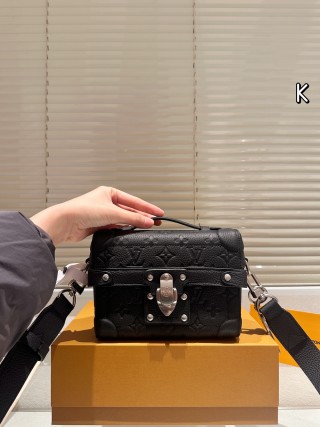 Black Leather Box Shoulder Bag with Studded Hardware view 4