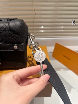 Black Leather Box Shoulder Bag with Studded Hardware view 6