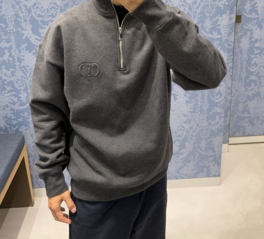 Dior CD Logo Half-Zip Fleece Hoodie Charcoal Grey