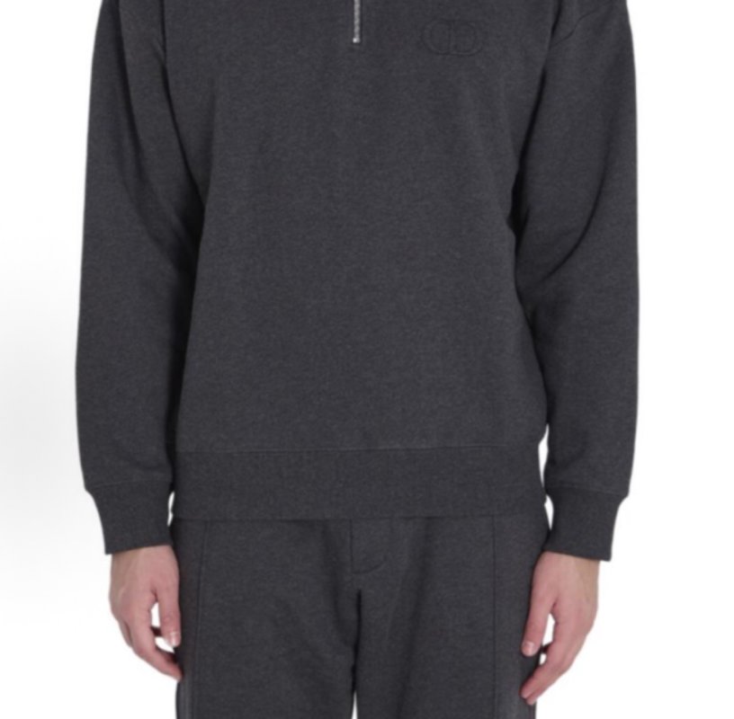Dior CD Logo Half-Zip Fleece Hoodie Charcoal Grey view