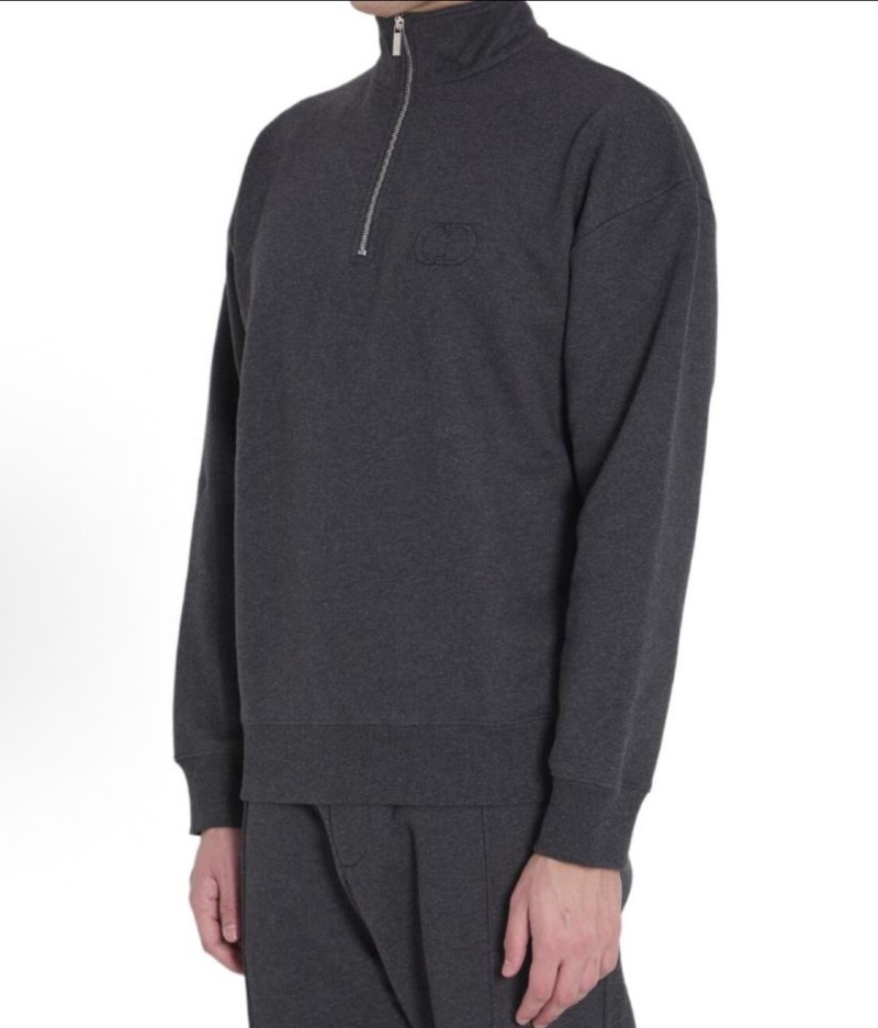 Dior CD Logo Half-Zip Fleece Hoodie Charcoal Grey view