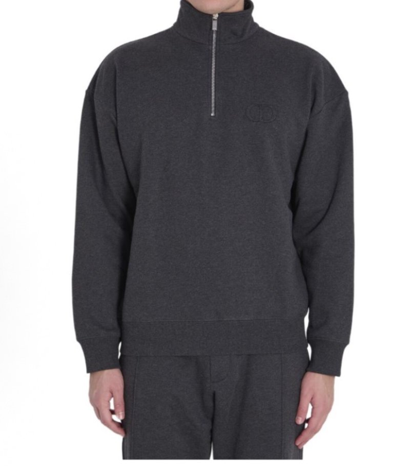 Dior CD Logo Half-Zip Fleece Hoodie Charcoal Grey view