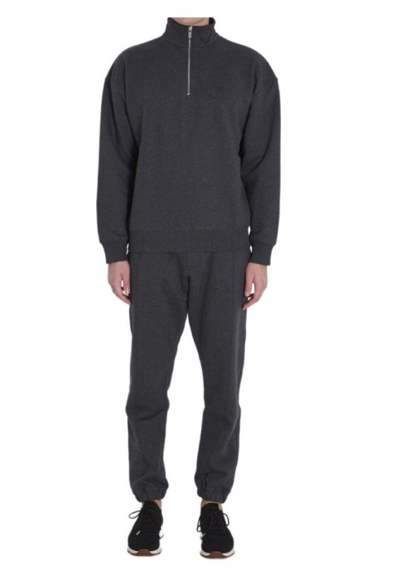 Dior CD Logo Half-Zip Fleece Hoodie Charcoal Grey view