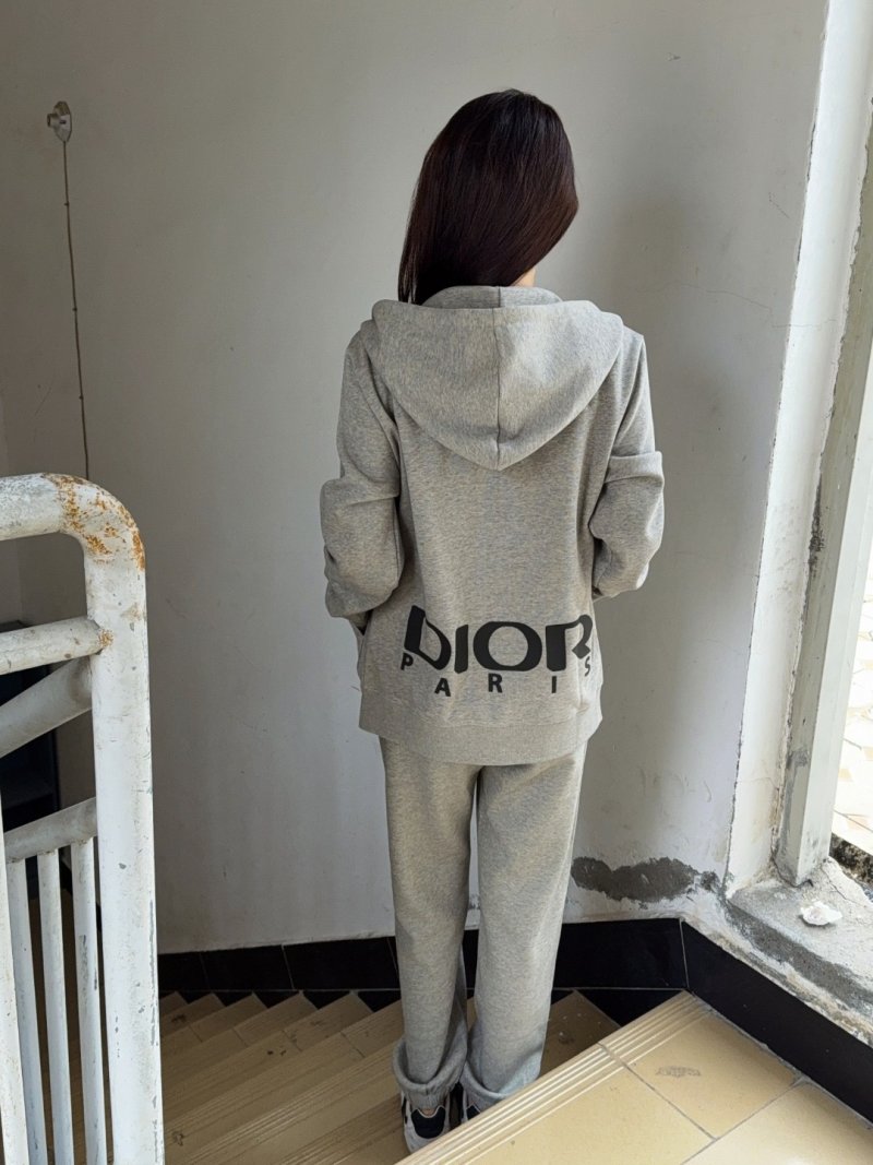 Dior Grey Logo Zip-Up Hoodie with Matching Joggers Set view