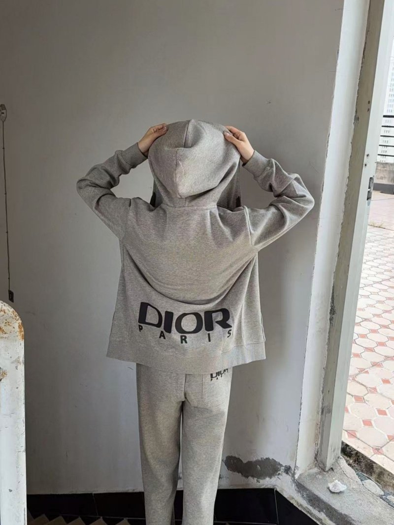 Dior Grey Logo Zip-Up Hoodie with Matching Joggers Set view