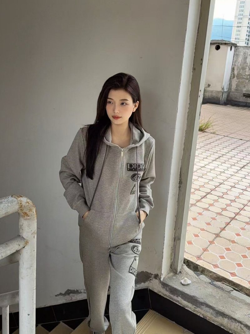 Dior Grey Logo Zip-Up Hoodie with Matching Joggers Set view