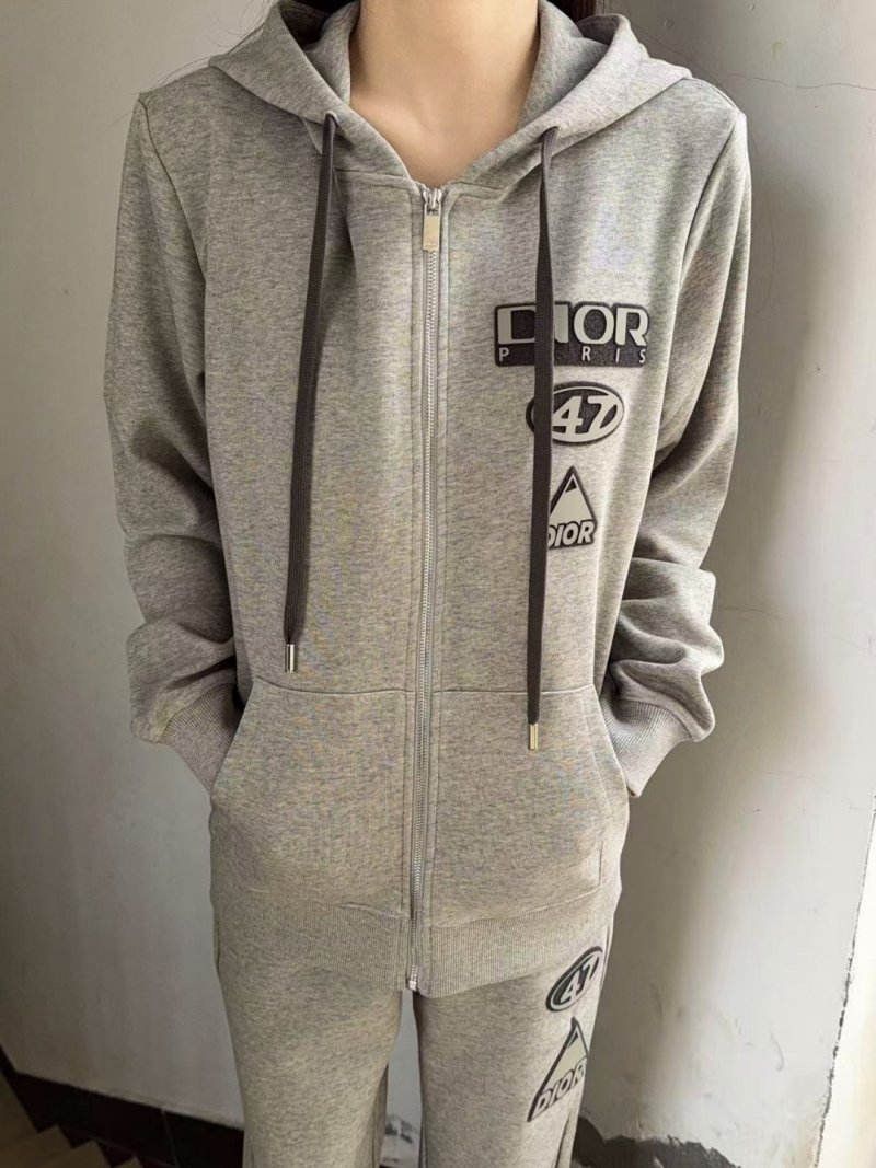Dior Grey Logo Zip-Up Hoodie with Matching Joggers Set view