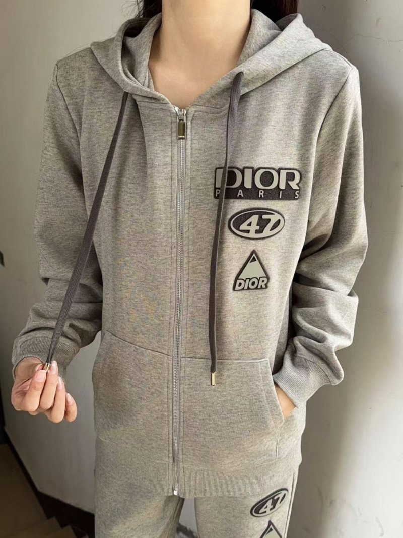 Dior Grey Logo Zip-Up Hoodie with Matching Joggers Set view