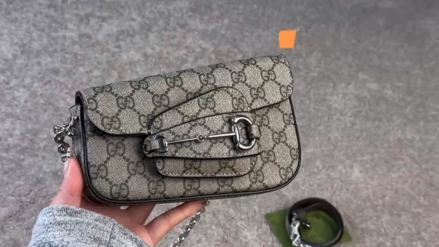 Gucci GG Monogram Horsebit Shoulder Bag Beige