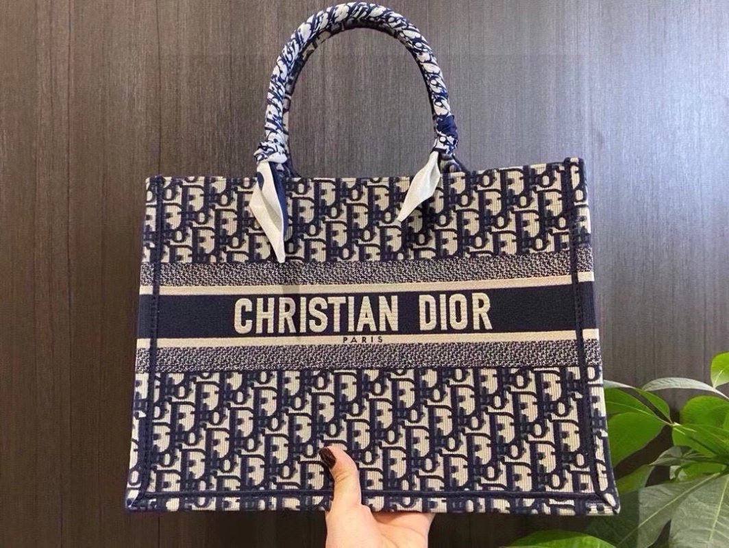 Dior Book Tote Bag Navy Monogram Canvas