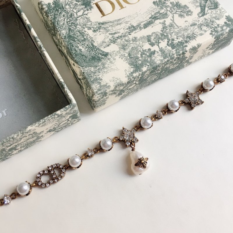 Pearl Bee Charm Brass Bracelet Silver view