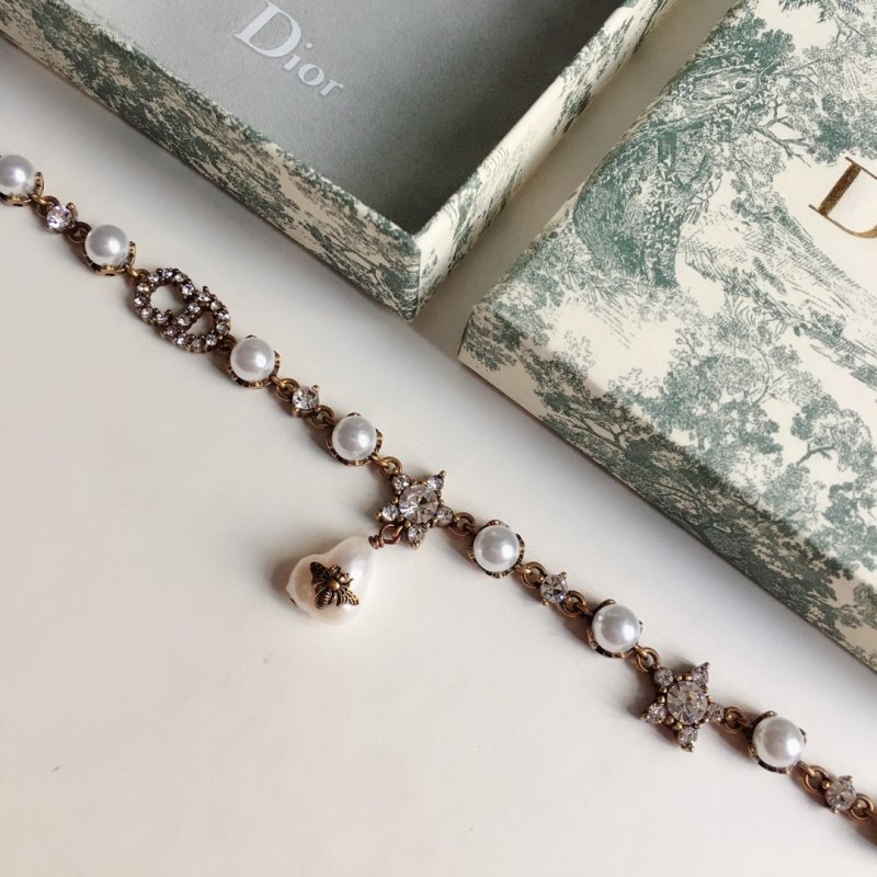 Pearl Bee Charm Brass Bracelet Silver view