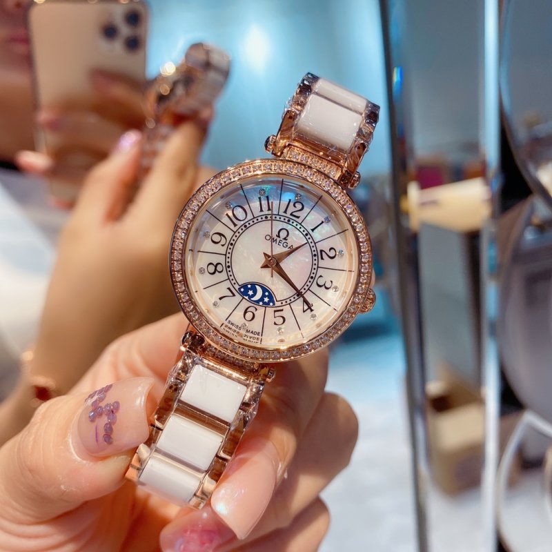 Omega De Ville Mother-of-Pearl Moon Phase Rose Gold Watch