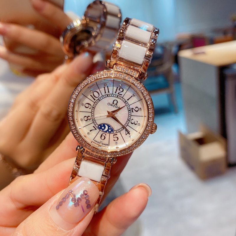 Omega De Ville Mother-of-Pearl Moon Phase Rose Gold Watch view