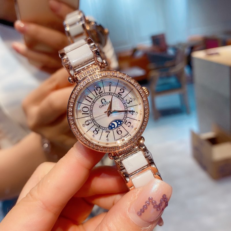 Omega De Ville Mother-of-Pearl Moon Phase Rose Gold Watch view