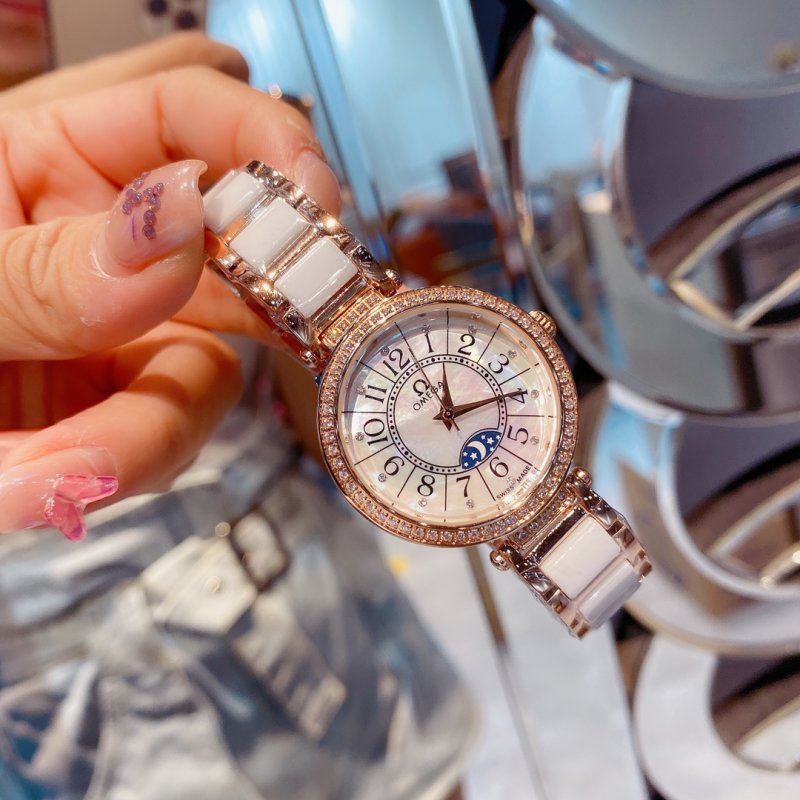 Omega De Ville Mother-of-Pearl Moon Phase Rose Gold Watch view