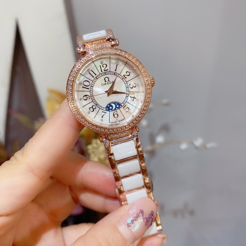 Omega De Ville Mother-of-Pearl Moon Phase Rose Gold Watch view