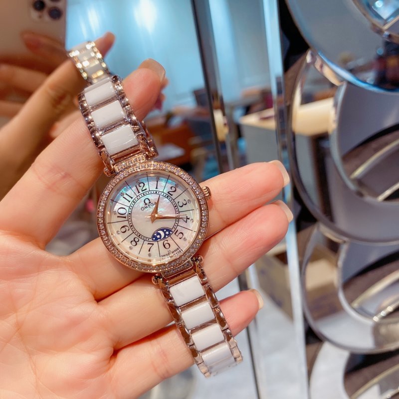 Omega De Ville Mother-of-Pearl Moon Phase Rose Gold Watch view