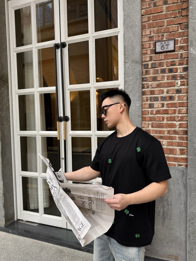 Dior Black T-Shirt with Green Clover Embroidery view