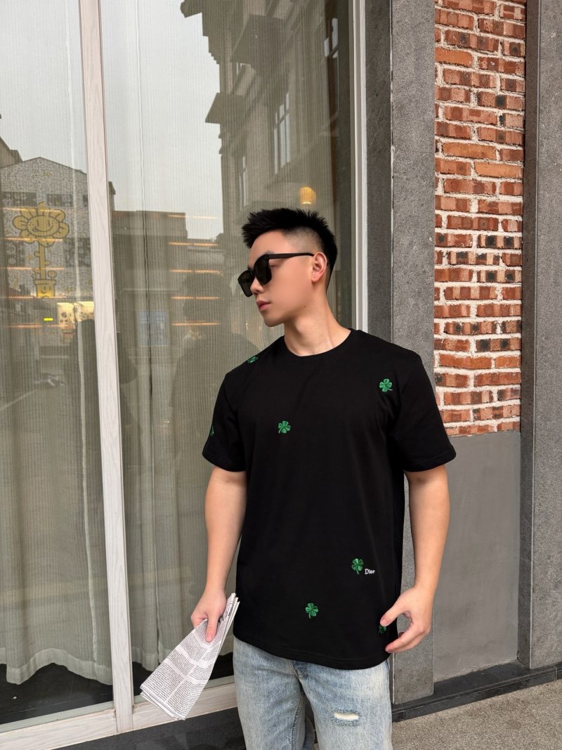 Dior Black T-Shirt with Green Clover Embroidery view