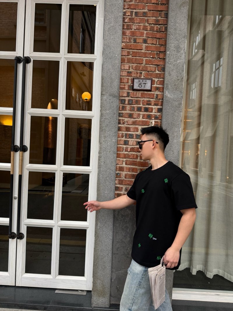Dior Black T-Shirt with Green Clover Embroidery view