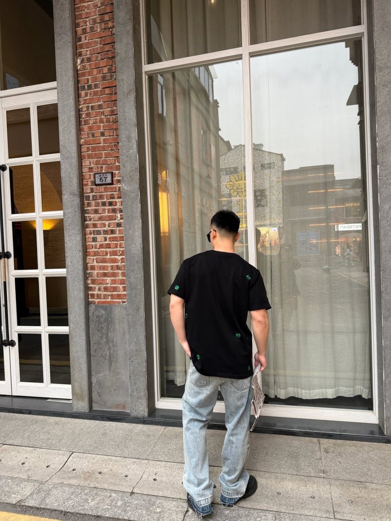 Dior Black T-Shirt with Green Clover Embroidery view