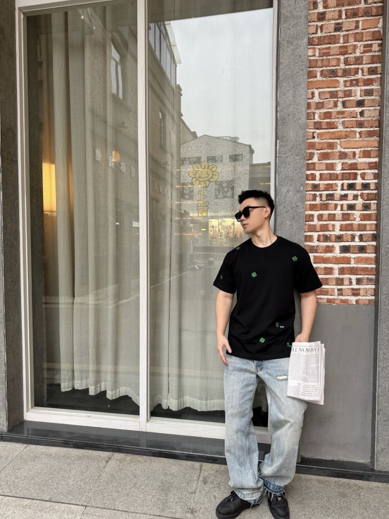 Dior Black T-Shirt with Green Clover Embroidery view