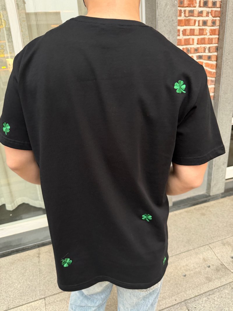 Dior Black T-Shirt with Green Clover Embroidery view