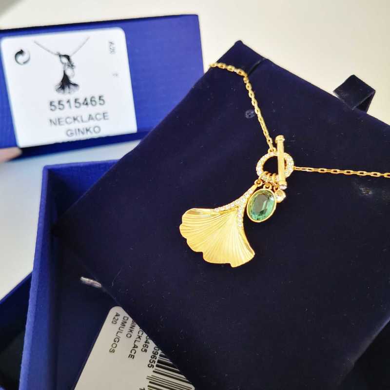 Swarovski Ginkgo Leaf Gold Crystal Green Pendant Necklace view