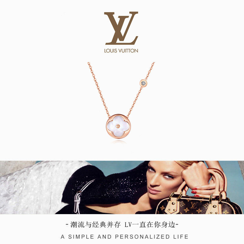Louis Vuitton Round Mother-of-Pearl Flower Pendant Necklace Rose Gold