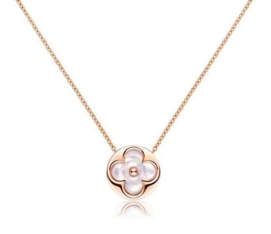 Louis Vuitton Round Mother-of-Pearl Flower Pendant Necklace Rose Gold view