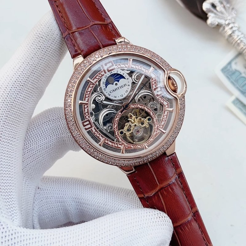 Cartier Ballon Bleu Rose Gold Skeleton Automatic Watch 44mm